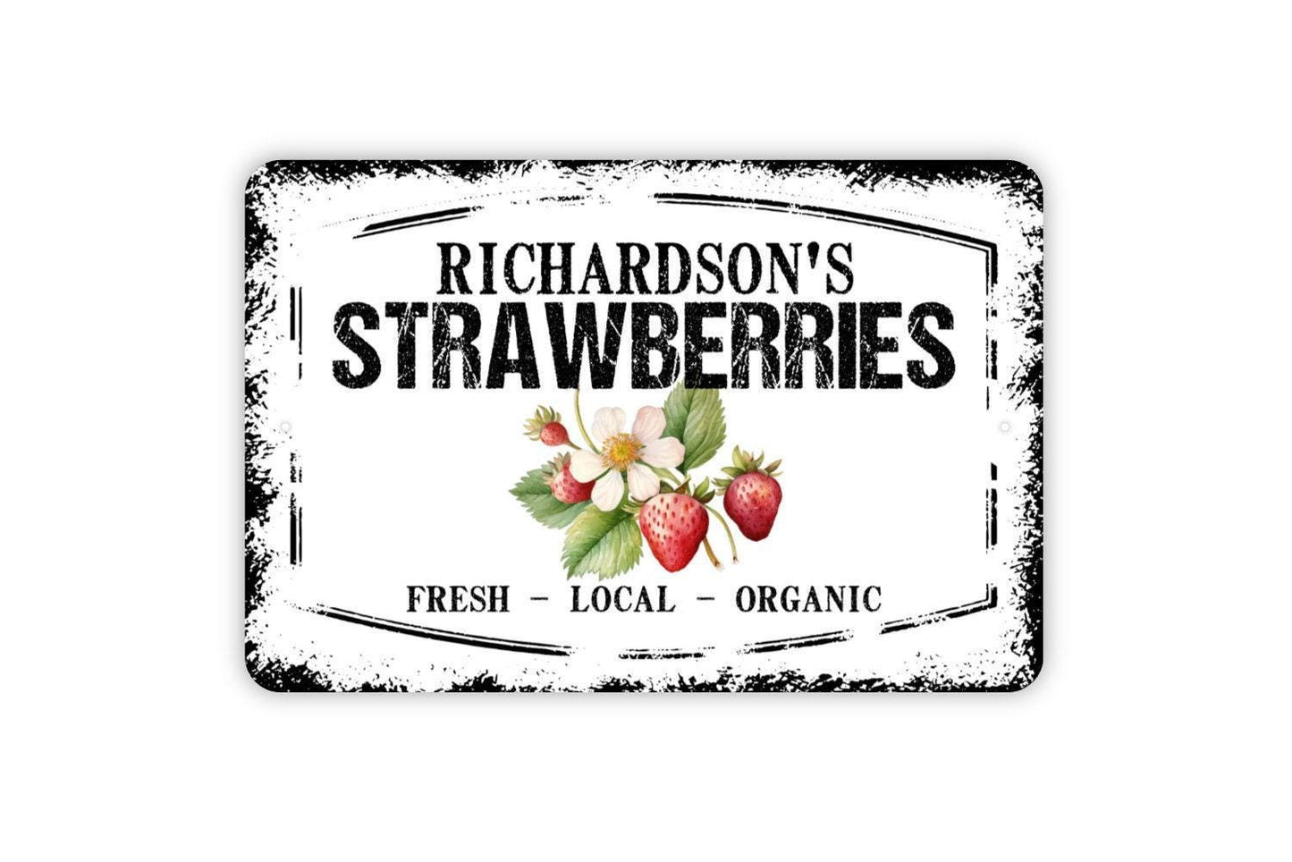Personalized Strawberries Sign - Custom Your Name Strawberry Farm Garden Metal Sign Wall Art Indoor Or Outdoor
