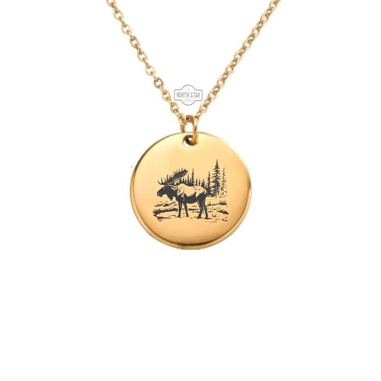 Moose Necklace – Gold or Silver Forest Animal Charm – Personalized Wildlife Lover Gift – Rustic Outdoors Jewelry – Keychain Available