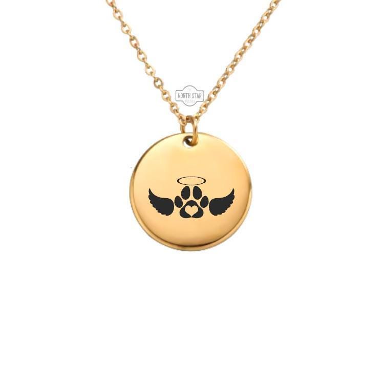 Cat Paw with Angel Wings Necklace – Gold or Silver Pet Memorial – Personalized Loss of Cat Gift – Rainbow Bridge Keychain Option