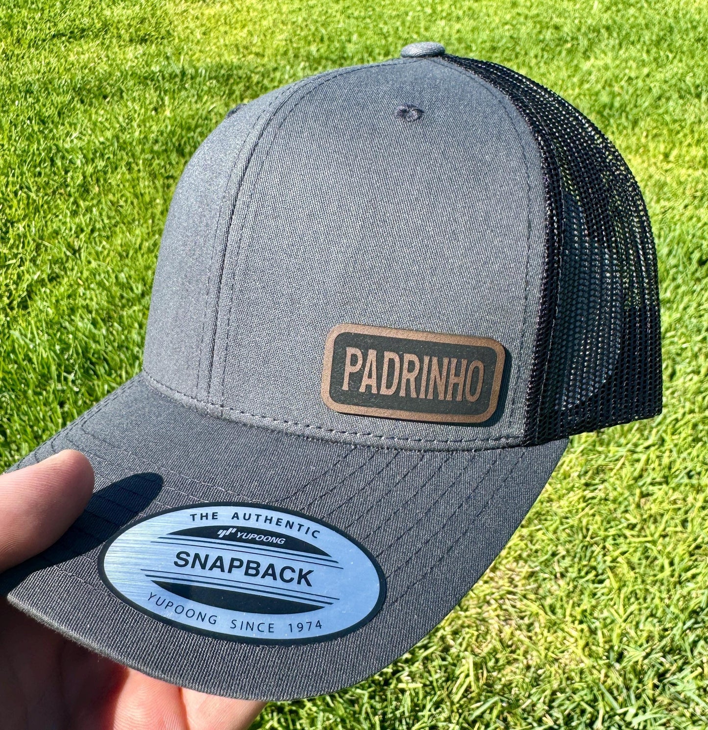 Padrinho Trucker Hat – Snapback Cap Gift for Portuguese Grandpa or Godfather, Engraved Rustic Padrinho Hat