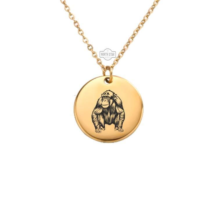Chimpanzee Necklace – Gold or Silver Monkey Charm – Personalized Gift for Animal Lovers – Wildlife Jewelry – Keychain Available