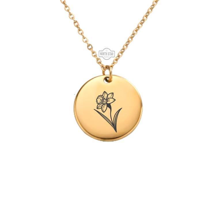 Daffodil Birth Flower Necklace – Gold or Silver March Charm – Personalized Spring Gift – Custom Floral Jewelry – Keychain Available