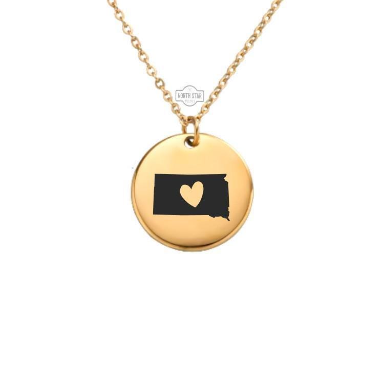 South Dakota Necklace – Gold or Silver State Outline Charm – Personalized Hometown or Travel Gift – State Pride Keychain Available