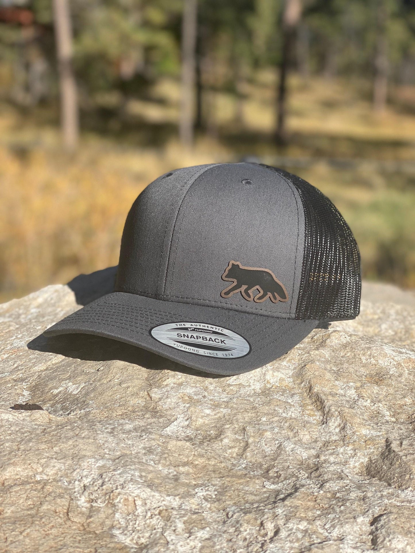 Fox Hat – Snapback Trucker Hat with Engraved Fox Silhouette Patch, Rustic Wildlife Cap, Nature Lover Gift, Woodland Animal Hat