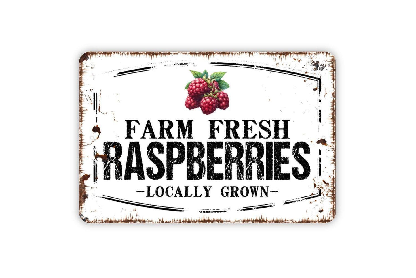 Farm Fresh Raspberries Locally Grown Sign - Raspberry Fruit Metal Sign Wall Art Indoor Or Outdoor