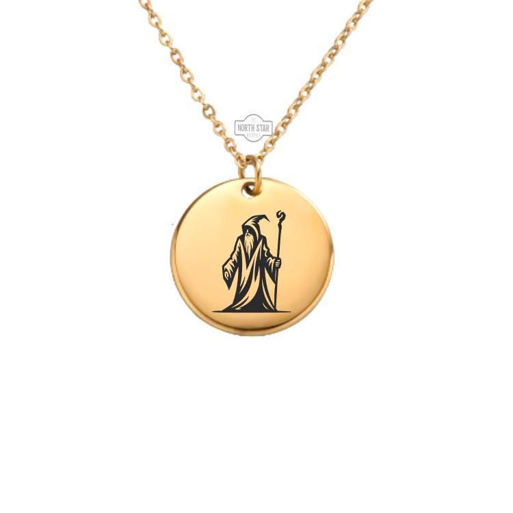 Wizard Necklace – Gold or Silver Fantasy Charm – Personalized Magic Lover Gift – Spellcaster Jewelry – Keychain Available