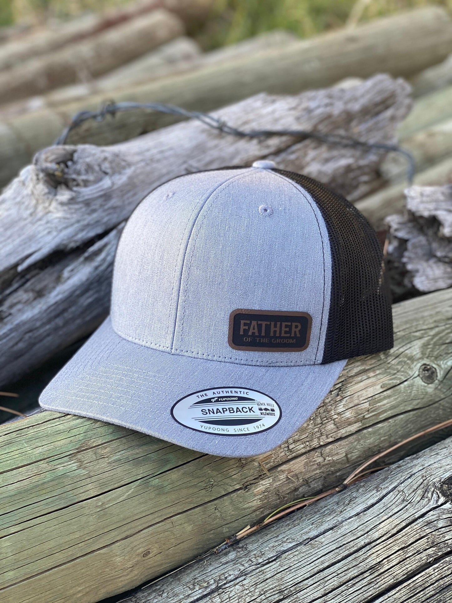 Father of the Groom Hat – Snapback Cap for Wedding Day, Gift for Dad, Engraved Patch, Mesh Back Hat for Father, Patch Trucker Hat