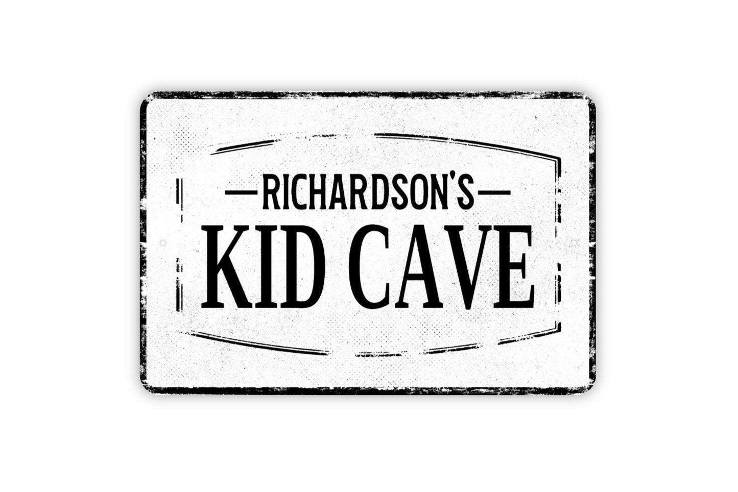 The Kid Cave Welcome Sign - Outdoor Or Indoor Metal Wall Art - Vinyl Sticker Decal Novelty Gift