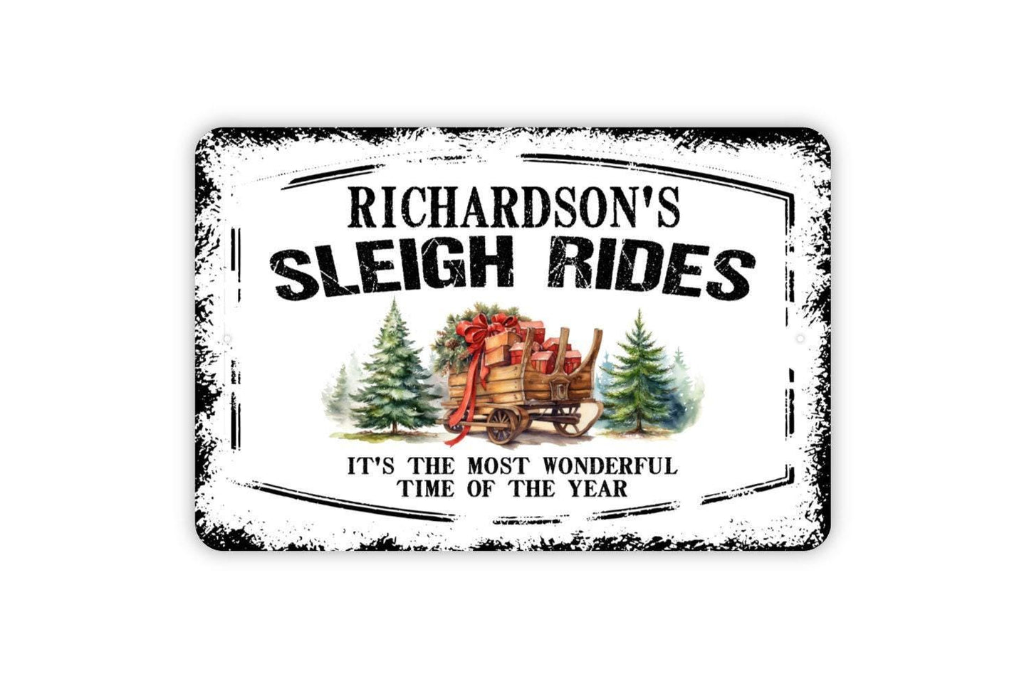Personalized Sleigh Rides Sign - Custom Christmas Family Name Metal Wall Art Indoor Or Outdoor
