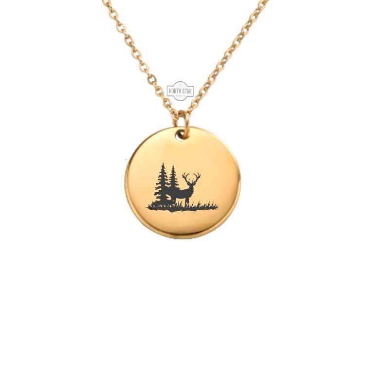 Buck Deer Necklace – Gold or Silver Deer Antler Charm – Outdoorsman Gift – Personalized Wildlife Jewelry – Keychain Option Available
