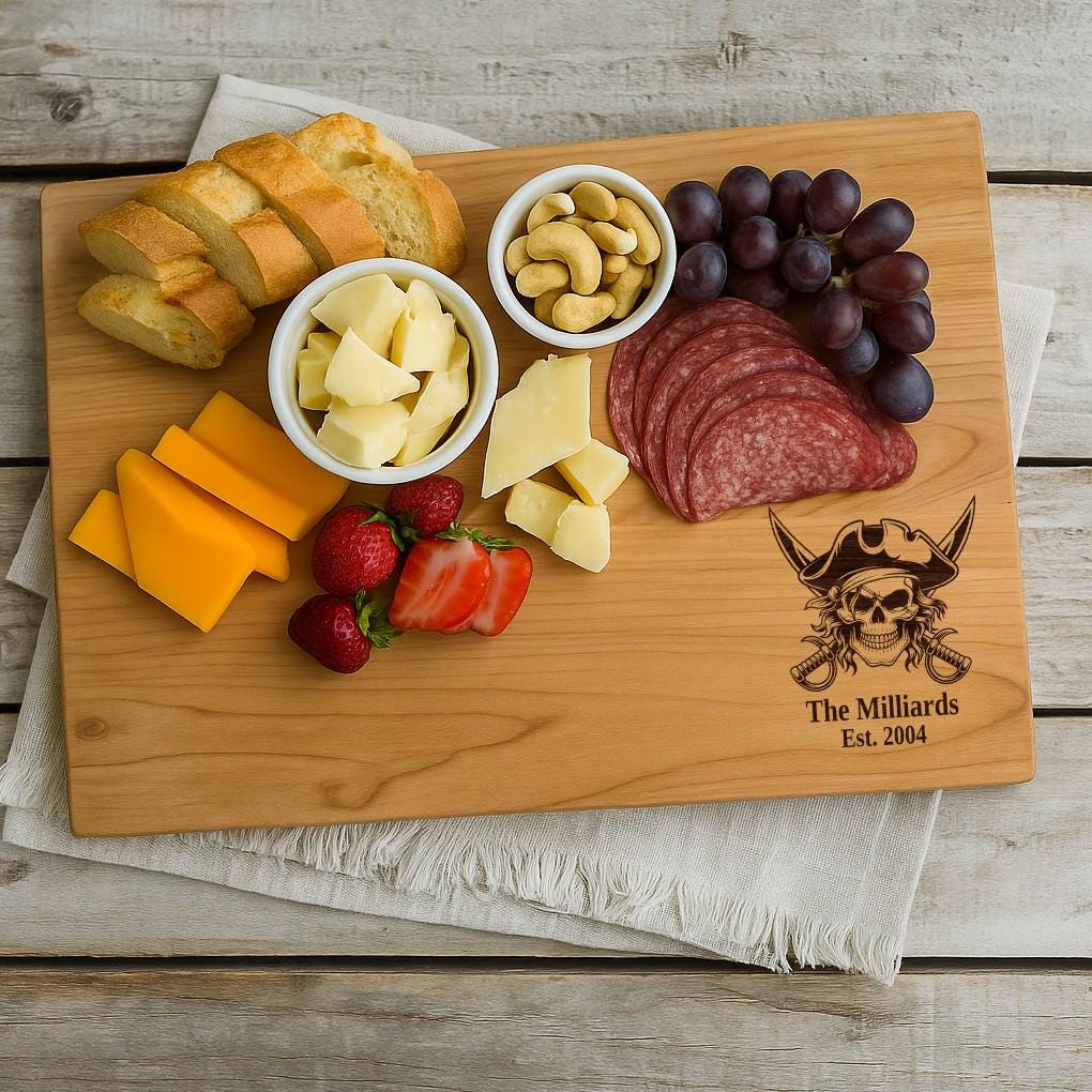 Pirate Cutting Board | Nautical Skull and Bones or Crossbones Chopping or Charcuterie Board | Custom Serving Tray | Personalized Wedding