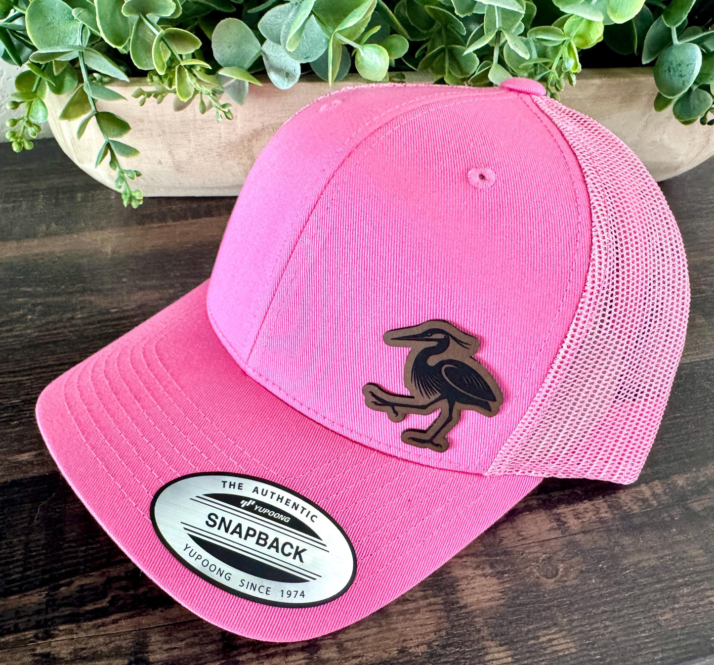 Great Blue Heron Hat – Snapback Trucker Hat with Engraved Patch, Birdwatcher Gift, Rustic Wildlife Mesh Cap, Nature Lover Hat
