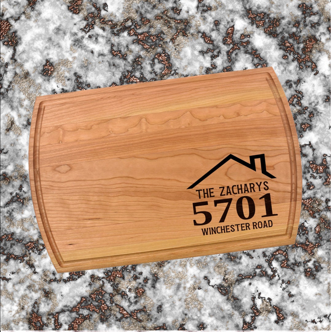 Personalized Street Address With Roofline Cutting Board | New House Charcuterie Board | Custom Serving Tray | Personalized House Gift