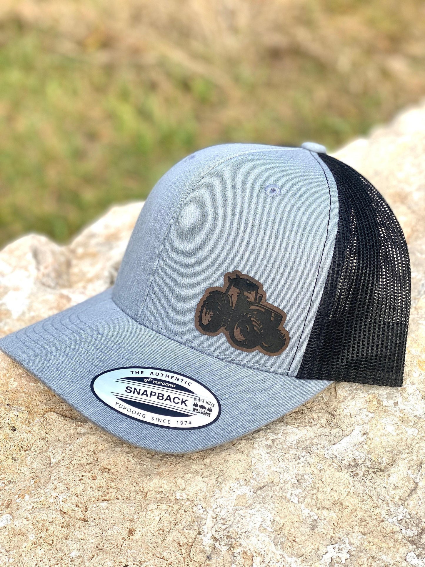 Tractor Snapback Trucker Hat β Leatherette Patch Farm Hat β Farmer Gift β Country Trucker Cap β Agriculture Hat for Him