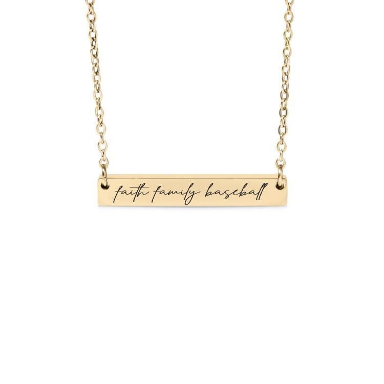 Faith Family Baseball Bar Necklace or Keychain – Sports Mom or Player Gift – Engraved Christian Baseball Jewelry