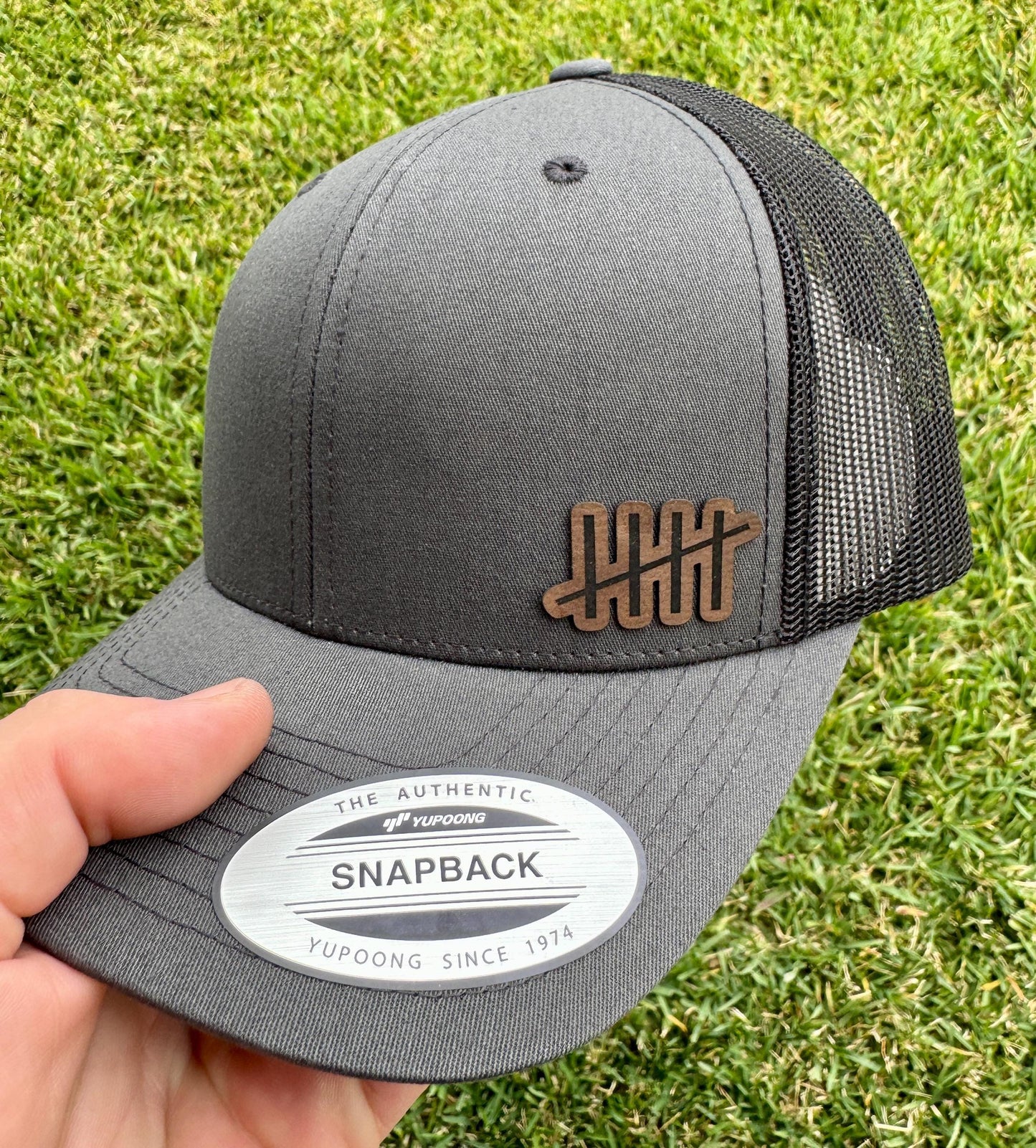 Five Hash Marks Hat – Snapback Trucker Hat with Engraved Tally Mark Patch, Rustic Outdoor Style, Cool Minimalist Symbol Cap