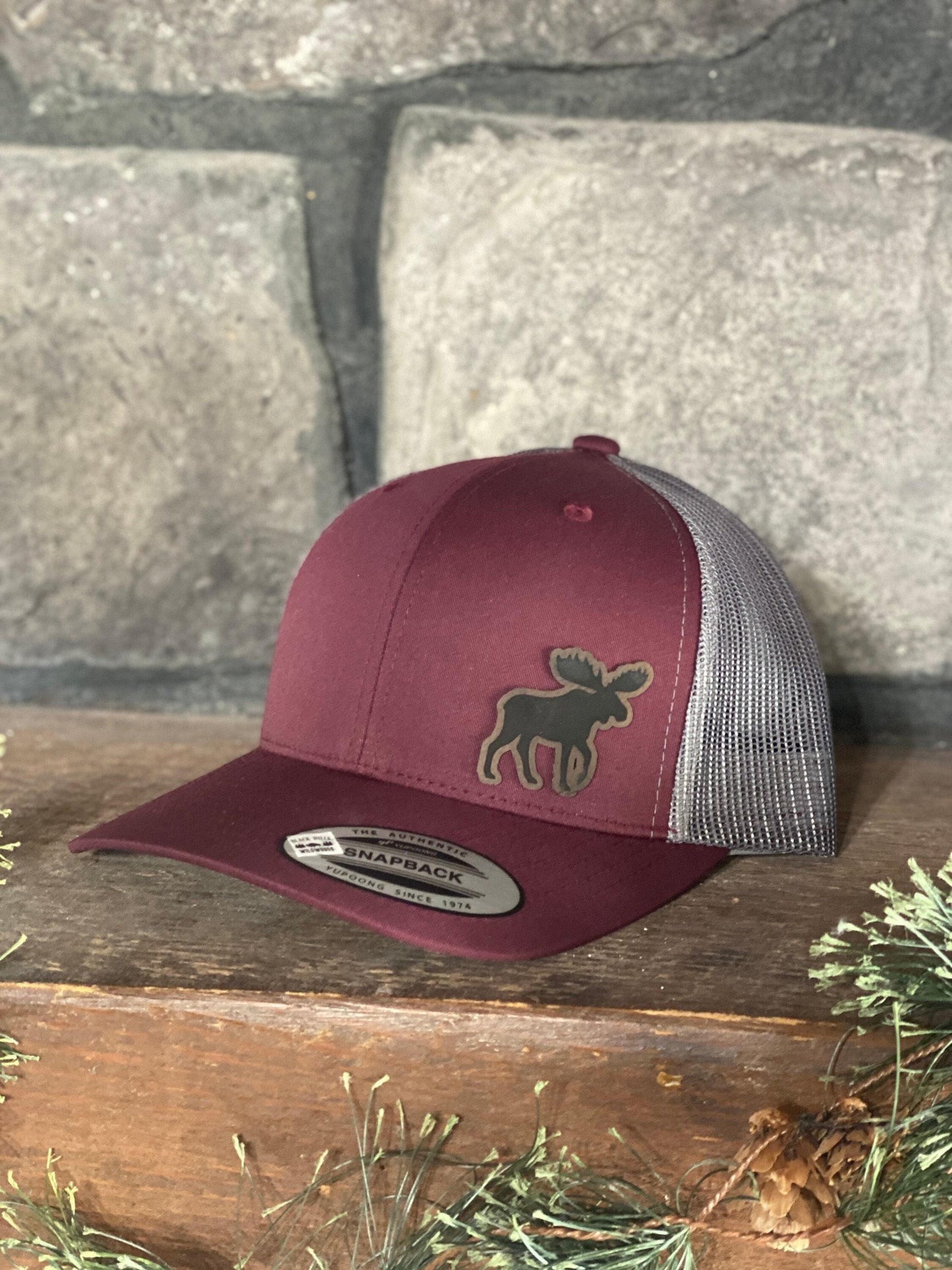 Moose Hat Snapback Trucker – Engraved Patch Wildlife Cap, Outdoorsman Gift, Rustic Nature Hat, Hunting or Cabin Style