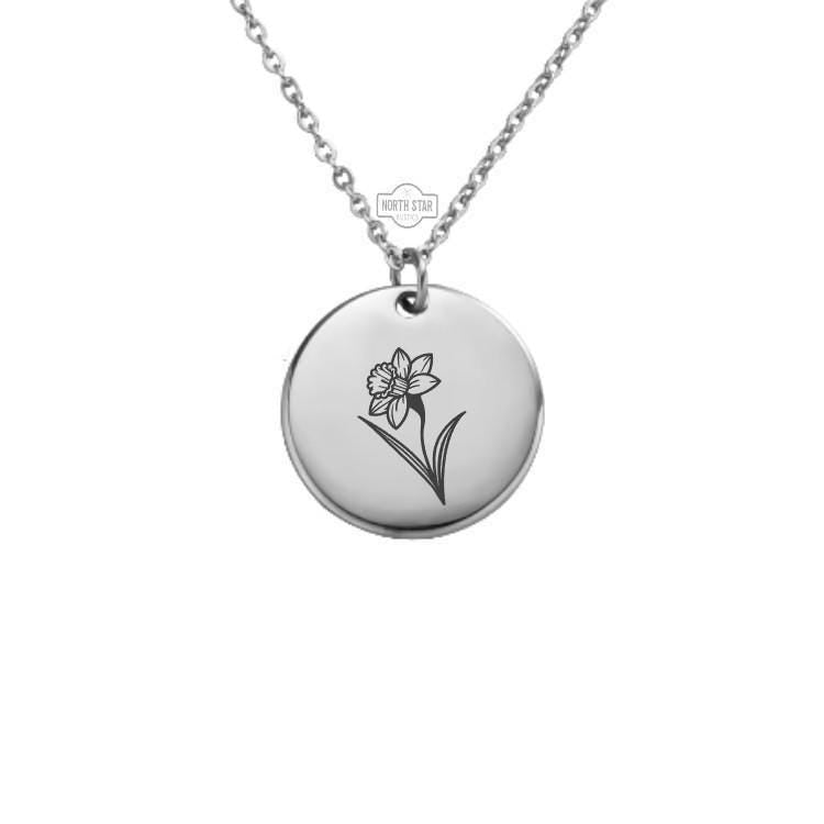 Daffodil Birth Flower Necklace – Gold or Silver March Charm – Personalized Spring Gift – Custom Floral Jewelry – Keychain Available