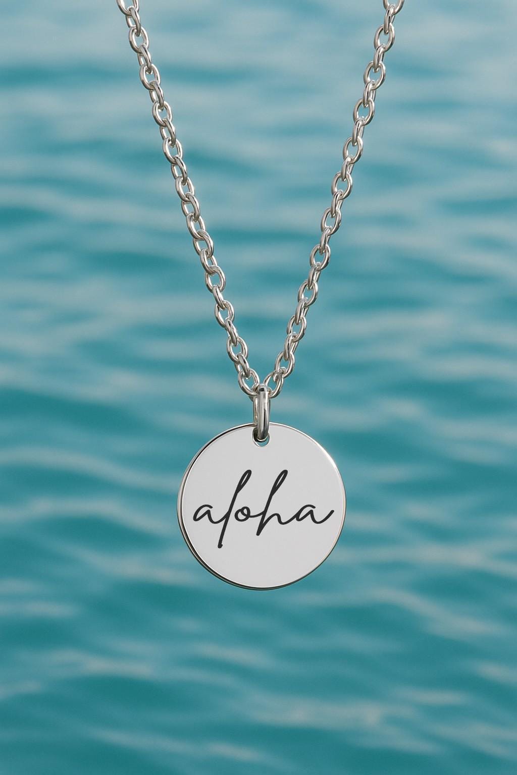Aloha Necklace – Gold or Silver Tropical Charm – Personalized Hawaiian Gift – Beachy Vibes Jewelry – Keychain Option Available