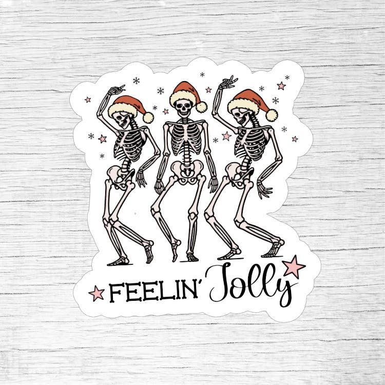 Feelin’ Jolly Dancing Skeletons Sticker - Christmas Holiday