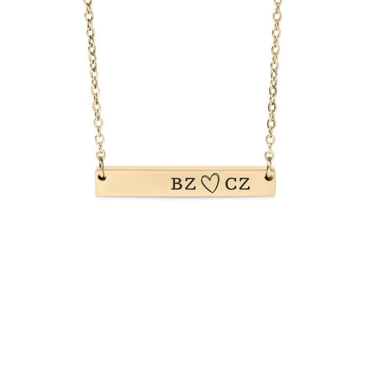 Couples Initials with Heart Bar Necklace or Keychain – Personalized Love Gift – Engraved Jewelry for Anniversary or Wedding