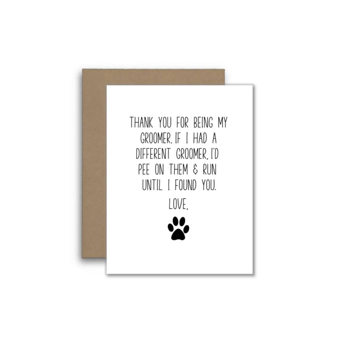 Funny Groomer Thank You Card – Pet Humor with Paw Print