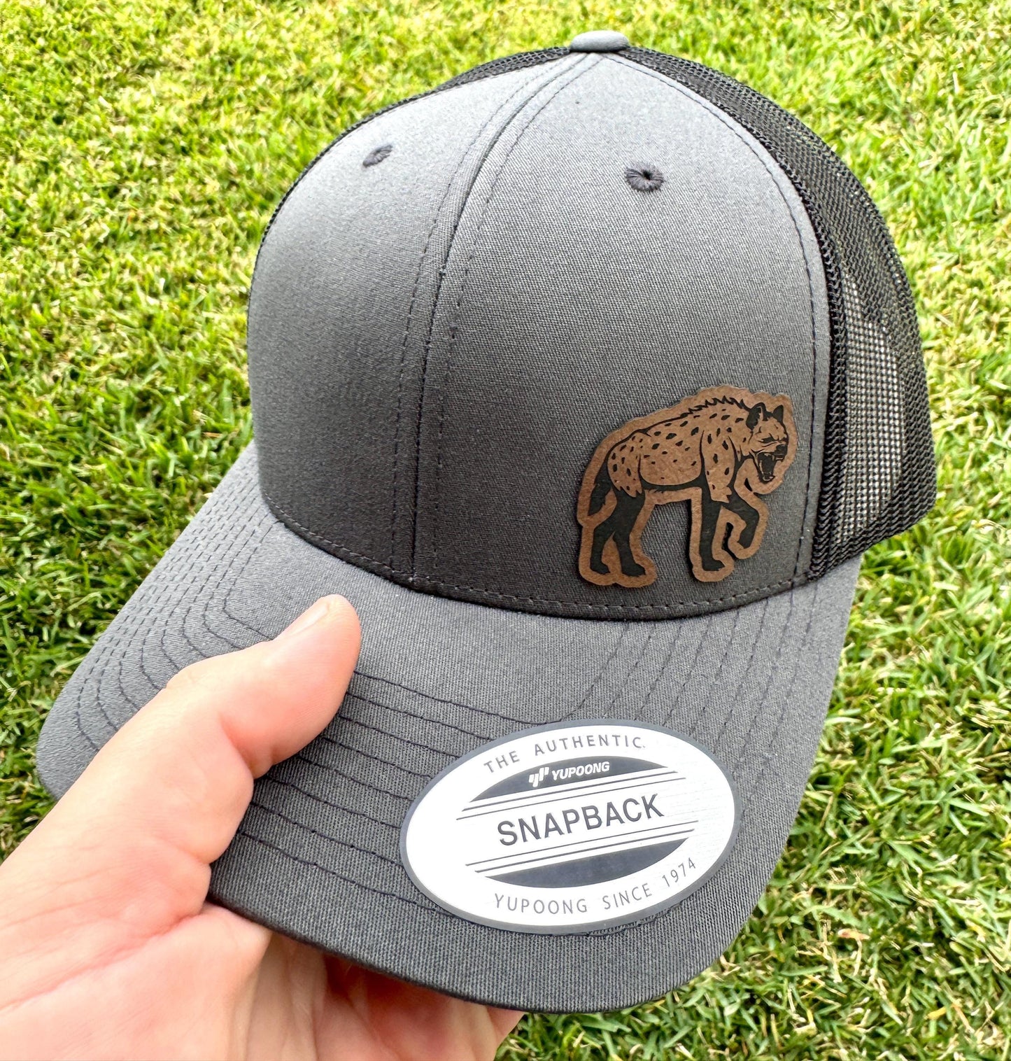 Hyena Hat Snapback Trucker – Engraved Patch Cap for Wildlife Lovers, Safari Fans, Unique Animal Gift with Bold Outdoor Style