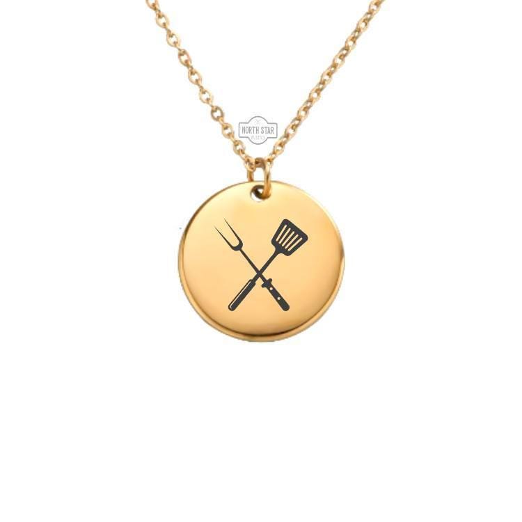 Grilling Tools Necklace or Keychain – Personalized BBQ Lover Gift for Him or Her, Grillmaster Charm in Gold or Silver