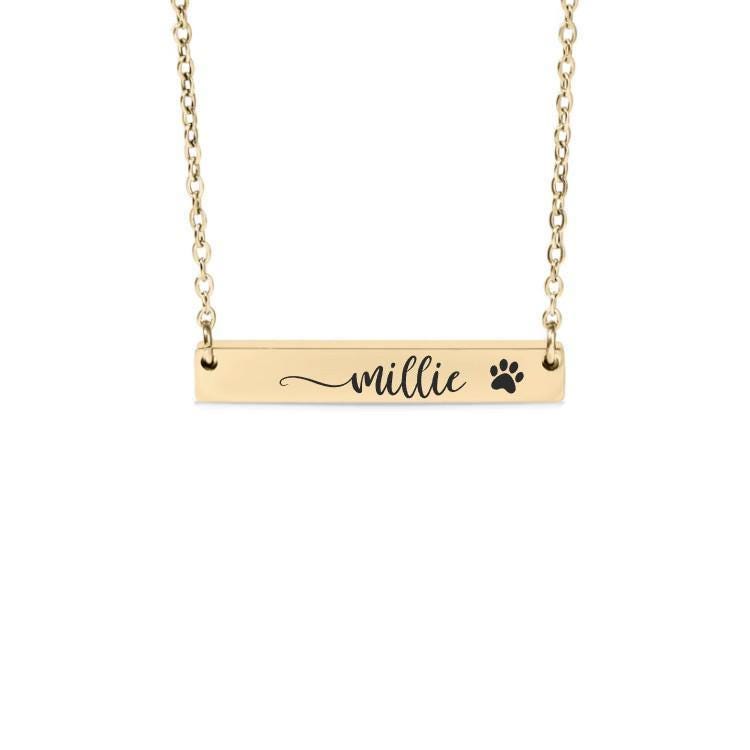 Personalized Dog or Cat Paw Print Bar Necklace or Keychain – Custom Pet Name Gift – Engraved Pet Lover or Memorial Jewelry