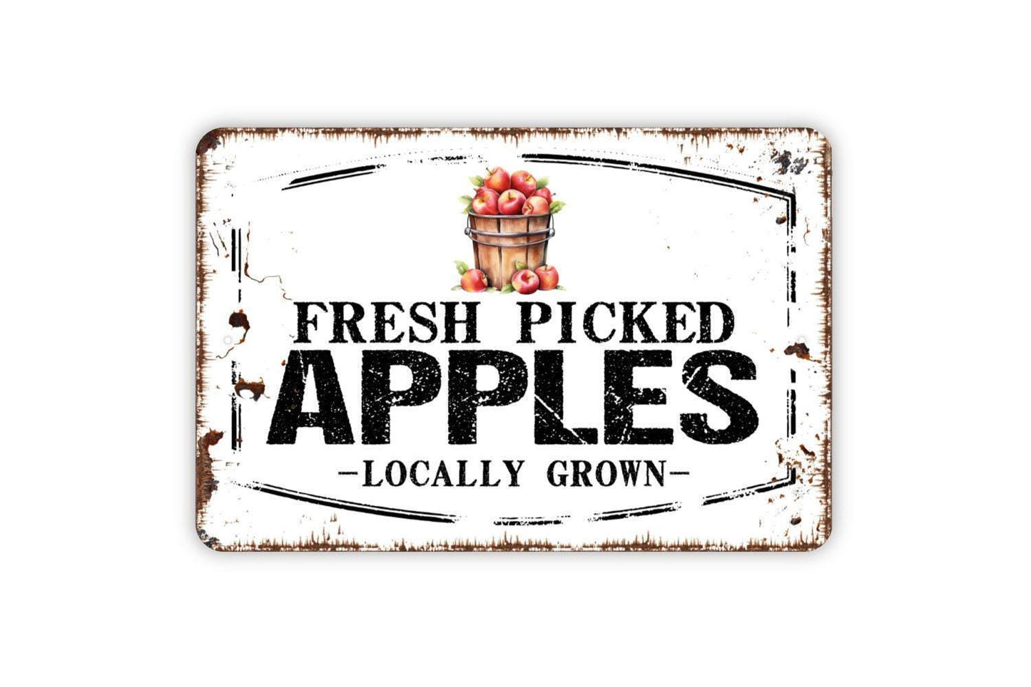 Fresh Picked Apples Locally Grown Sign - Apple Orchard Fruit Metal Sign Wall Art Indoor Or Outdoor