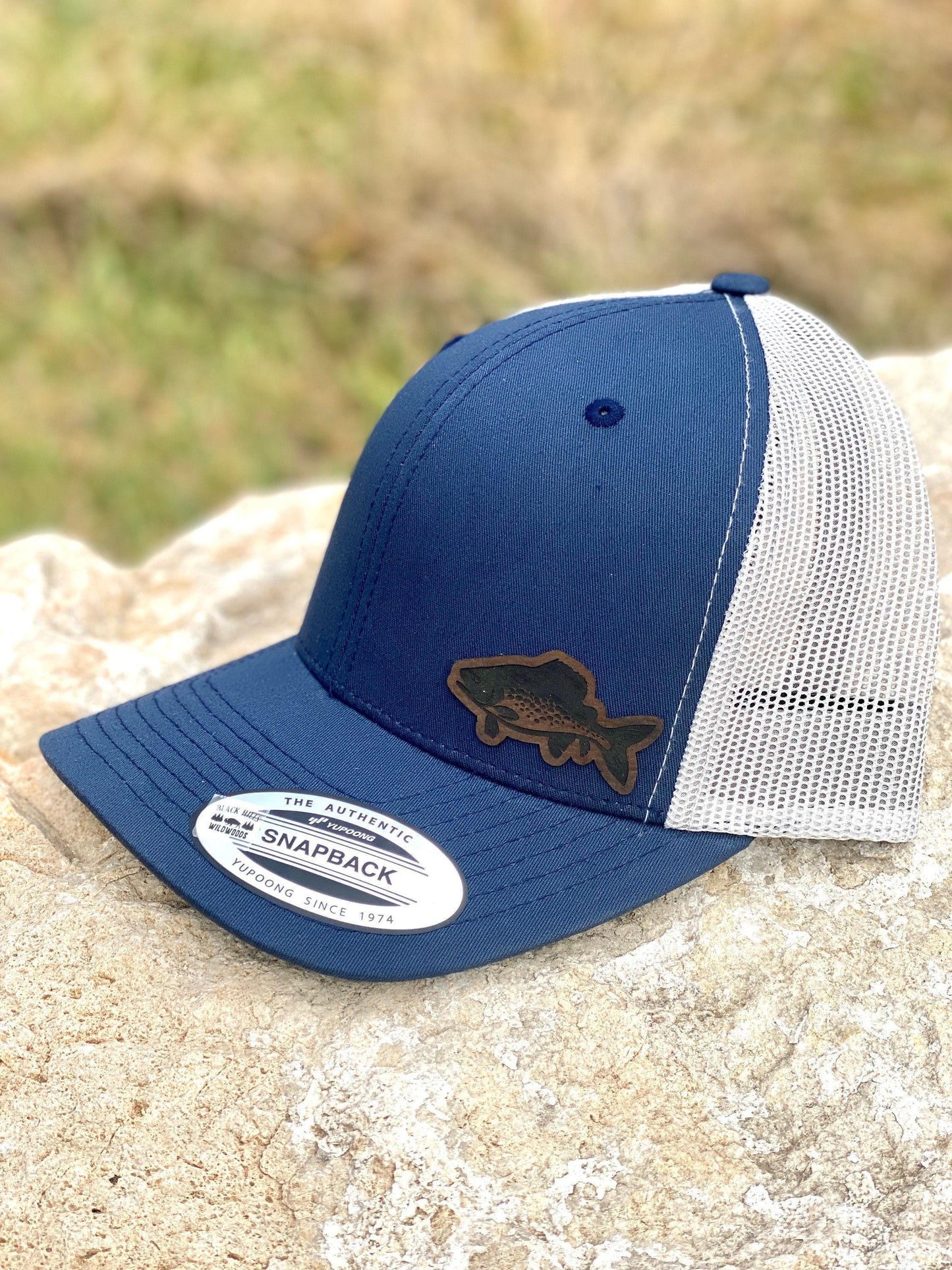 Trout Fish Hat β Snapback Trucker Cap β Fishing & Outdoors Hat β Engraved β Angler Gift β Adjustable Mesh Hat