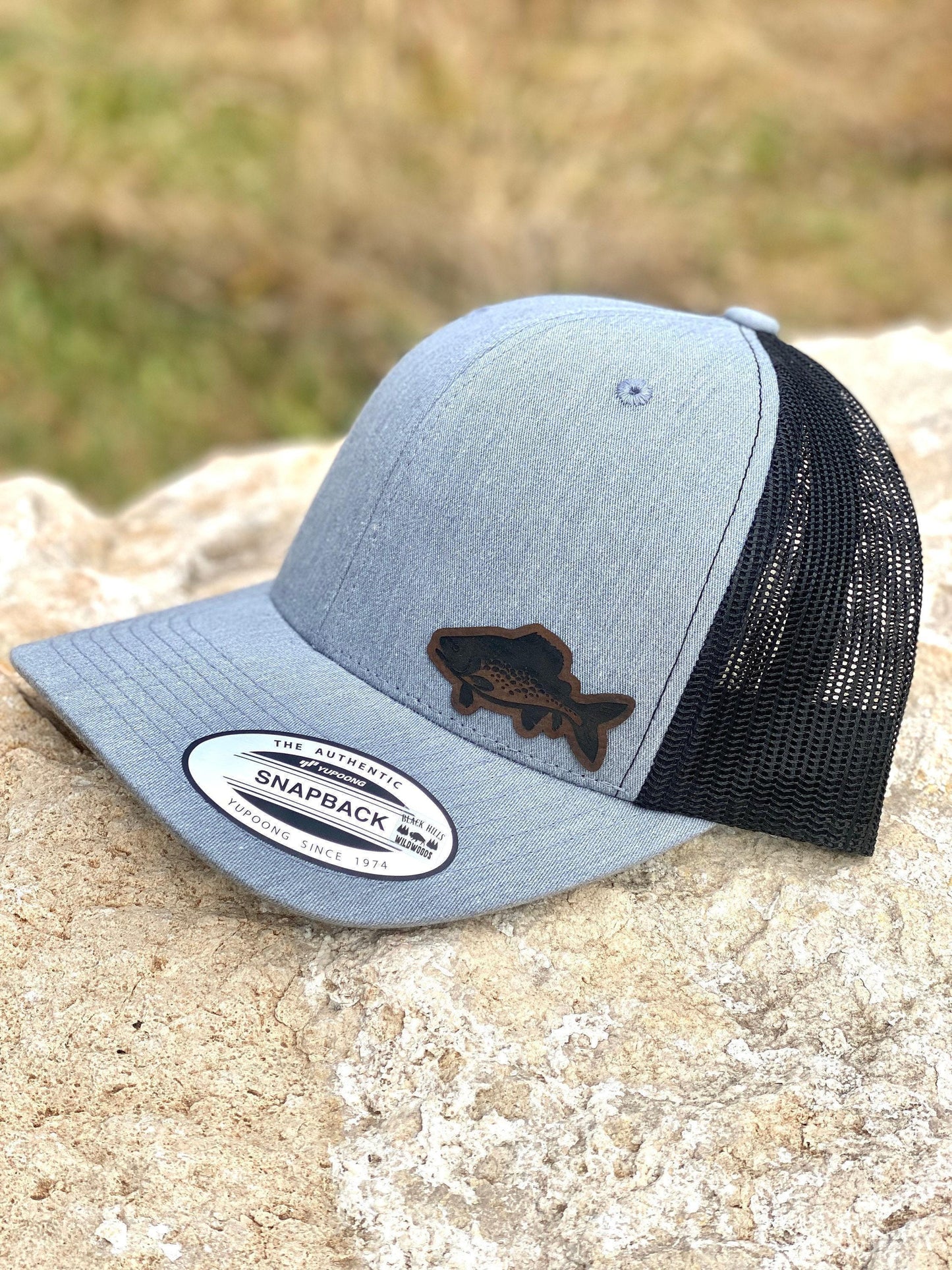 Trout Fish Hat β Snapback Trucker Cap β Fishing & Outdoors Hat β Engraved β Angler Gift β Adjustable Mesh Hat