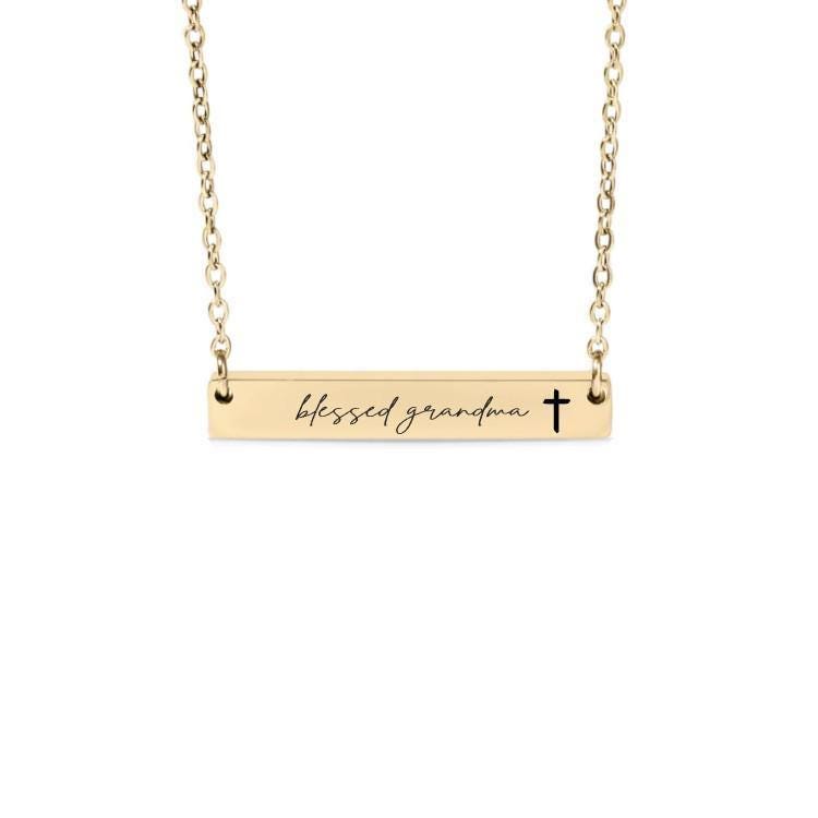 Blessed Grandma Bar Necklace or Keychain with Cross – Christian Gift from Grandkids – Faith-Based Engraved Jewelry Keepsake