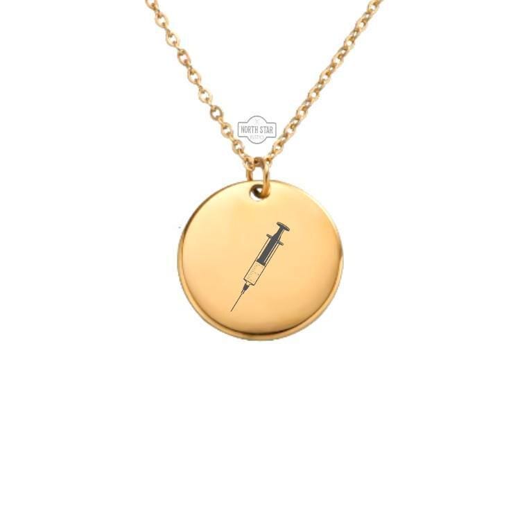 Shot Needle Necklace – Gold or Silver Syringe Charm – Nurse Gift or Medical Jewelry – Personalized – Keychain Option Available
