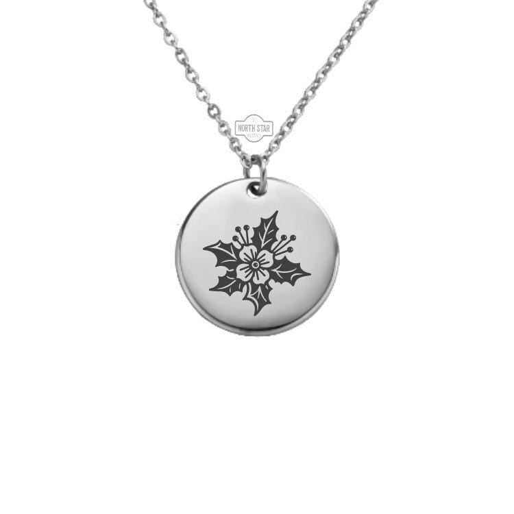 Holly Birth Flower Necklace – December Floral Charm – Gold or Silver – Personalized Winter Birthday Gift – Keychain Available