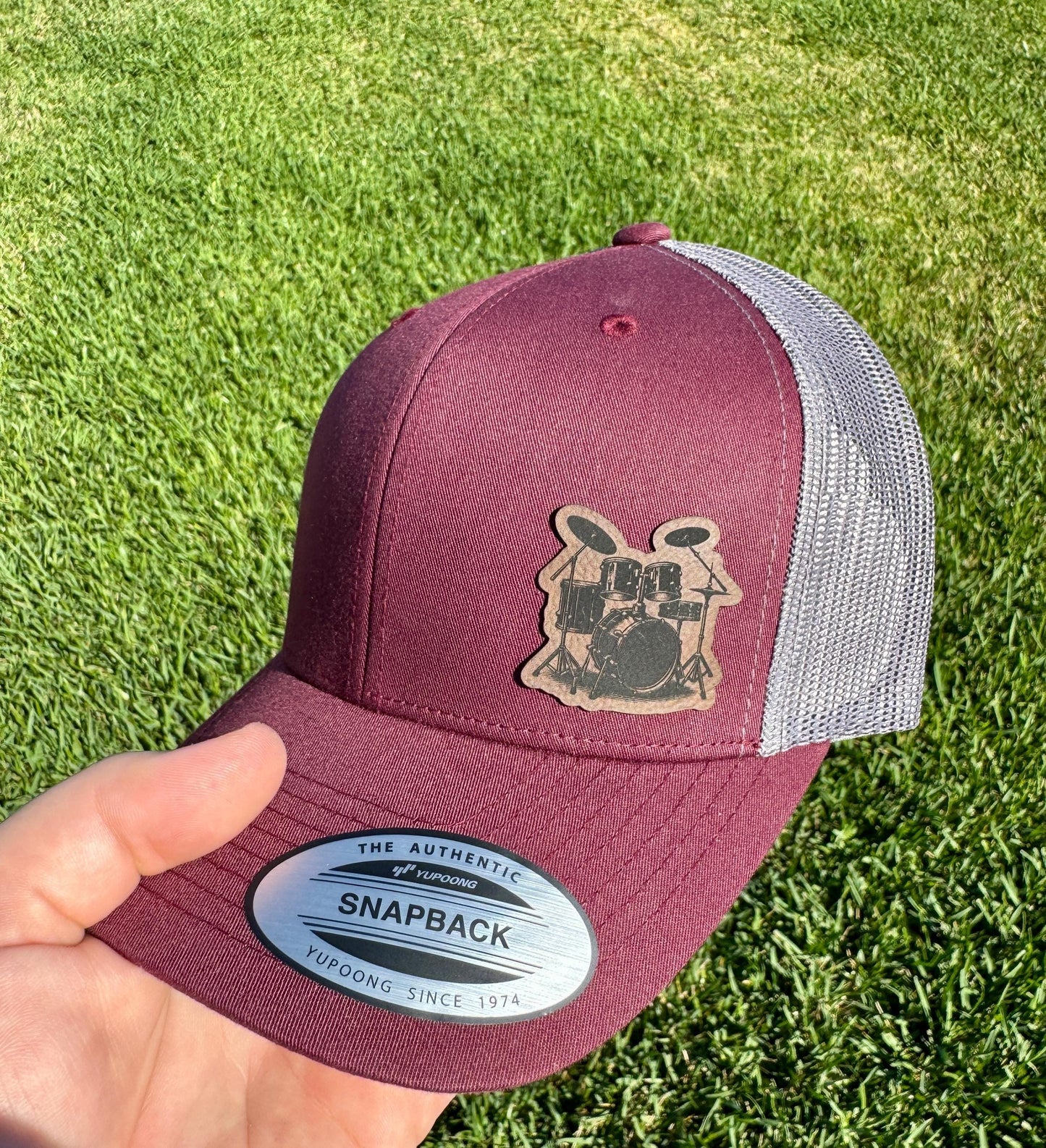 Drum Set Hat – Snapback Cap with Engraved Drum Kit Design, Musician Gift, Percussion Lover Mesh Hat, Band Style Cap, Patch Trucker Hat