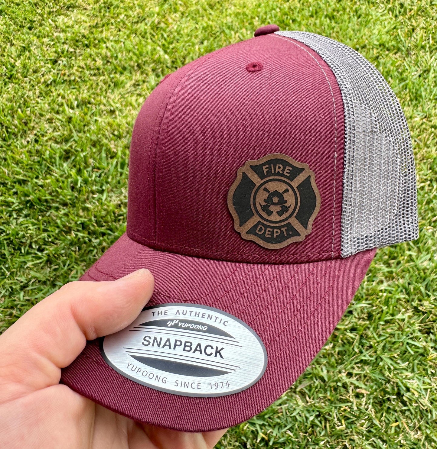 Fireman Fire Department Hat – Snapback Cap with Engraved Fire Department Emblem, Fireman Gift, Mesh Back First Responder Hat, Patch Trucker