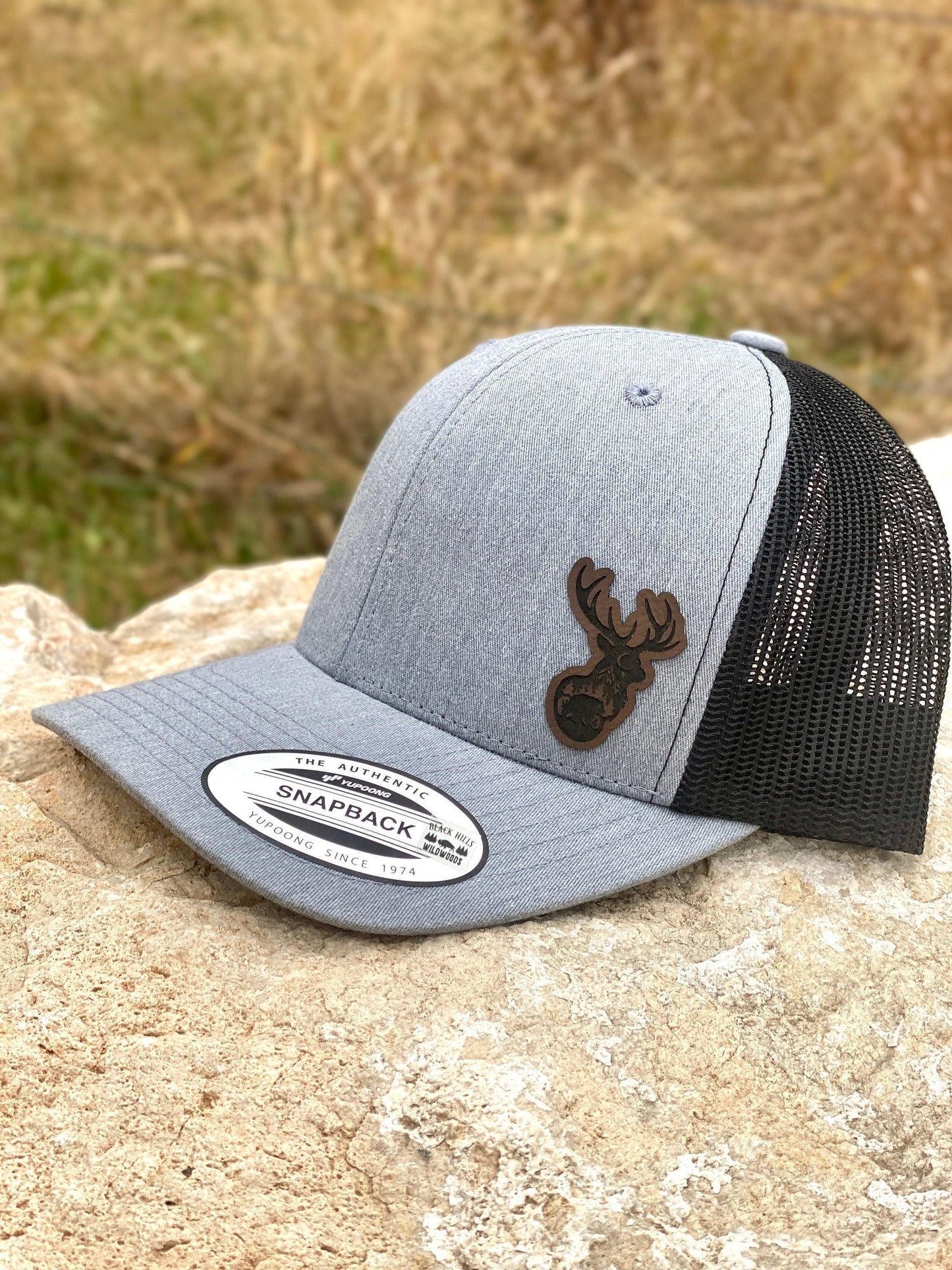 Buck Deer Hunting Scene Hat β Snapback Trucker Cap β Engraved Forest Wildlife Patch β Outdoorsman Gift β Yupoong Mesh Hat