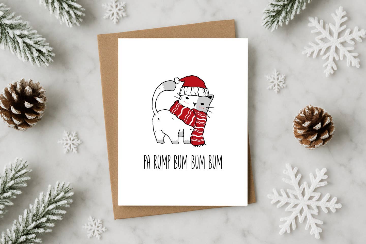 Funny Cat Christmas Card – Pa Rump Bum Bum (Santa Hat)