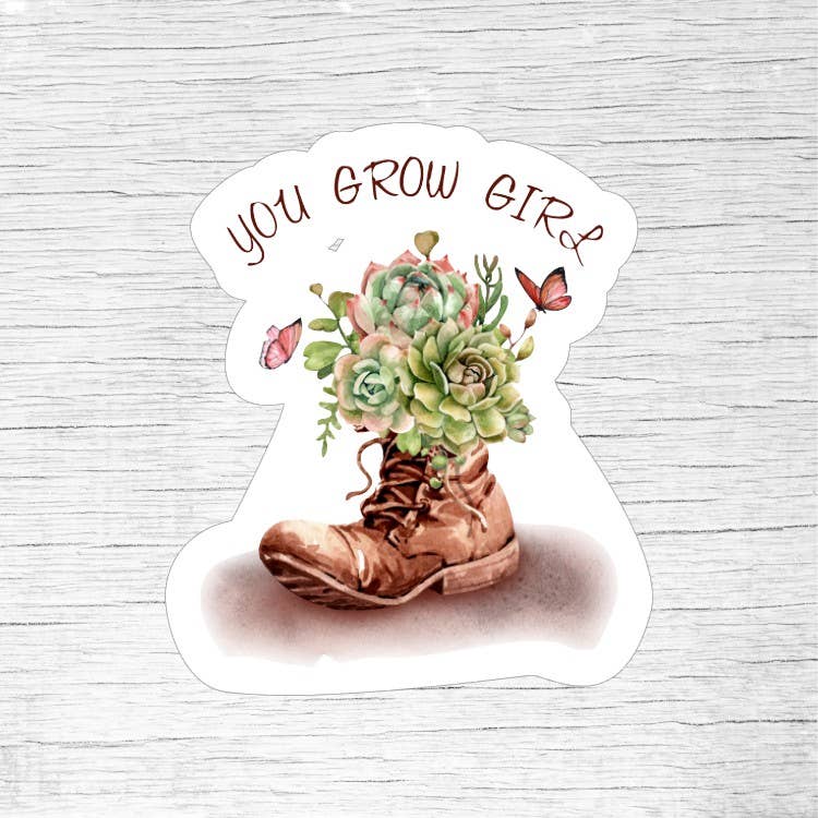 You Grow Girl Vintage Plant in Boot Sticker