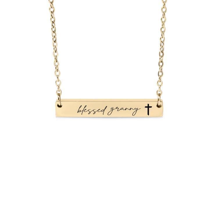 Blessed Granny Bar Necklace or Keychain with Cross – Christian Gift from Grandkids – Faith-Based Grandma Jewelry Keepsake