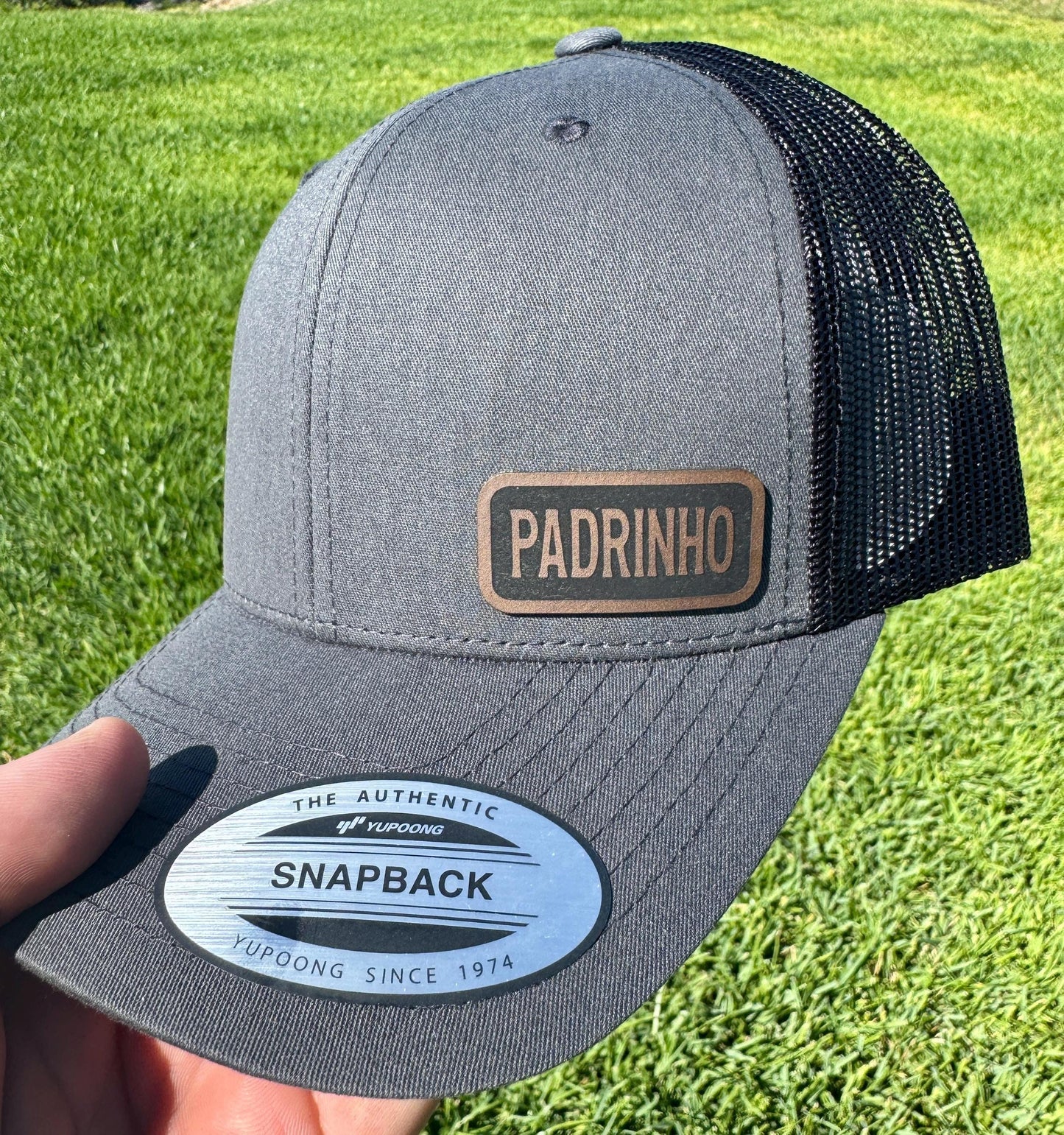 Padrinho Trucker Hat – Snapback Cap Gift for Portuguese Grandpa or Godfather, Engraved Rustic Padrinho Hat