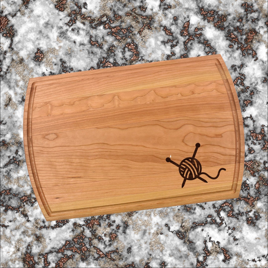 Yarn Knit Crochet Cutting Board | Sewing Stitching Charcuterie Board | Custom Serving Tray | Personalized Quilter Gift | Wedding Anniversary