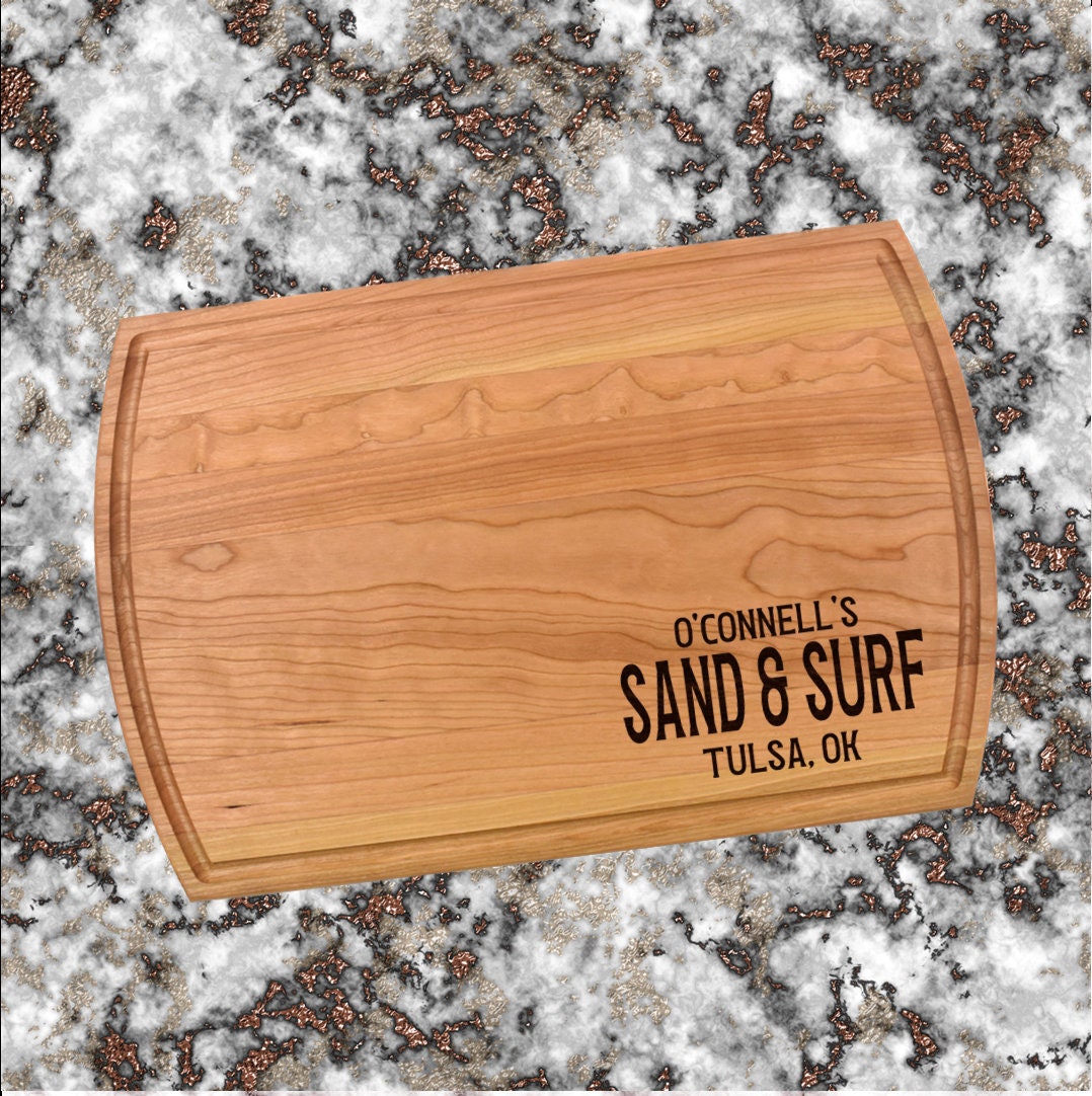 Personalized Sand And Surf Cutting Board | Surfer Gift Charcuterie Board | Custom Serving Tray | Personalized Housewarming Gift