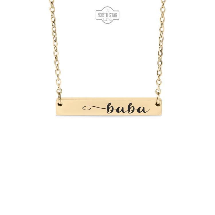 Baba Bar Necklace or Keychain – Gift from Grandkids – Engraved Jewelry for Baba – Simple and Meaningful Family Keepsake