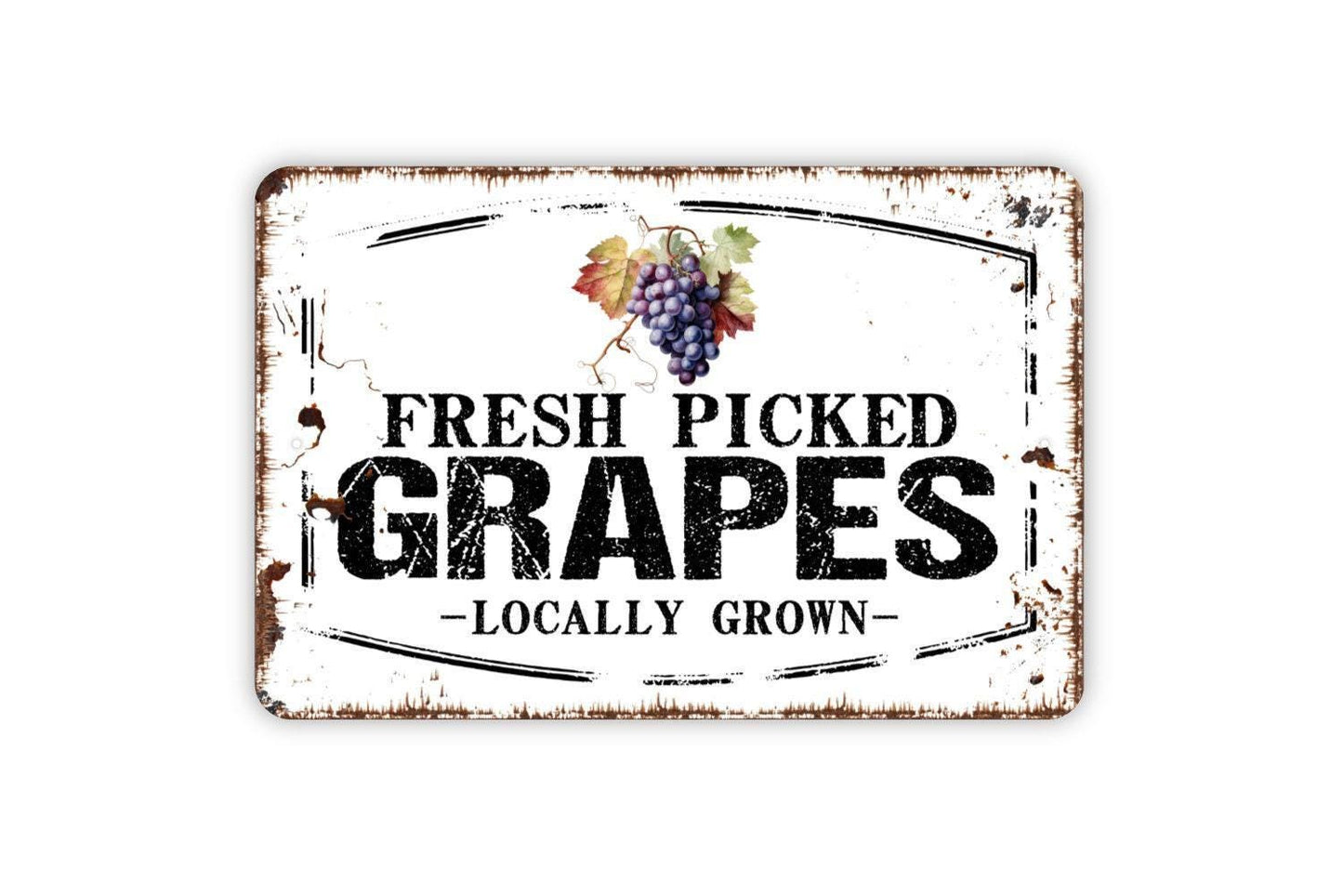 Fresh Picked Grapes Locally Grown Sign - Grape Vineyard Fruit Metal Sign Wall Art Indoor Or Outdoor