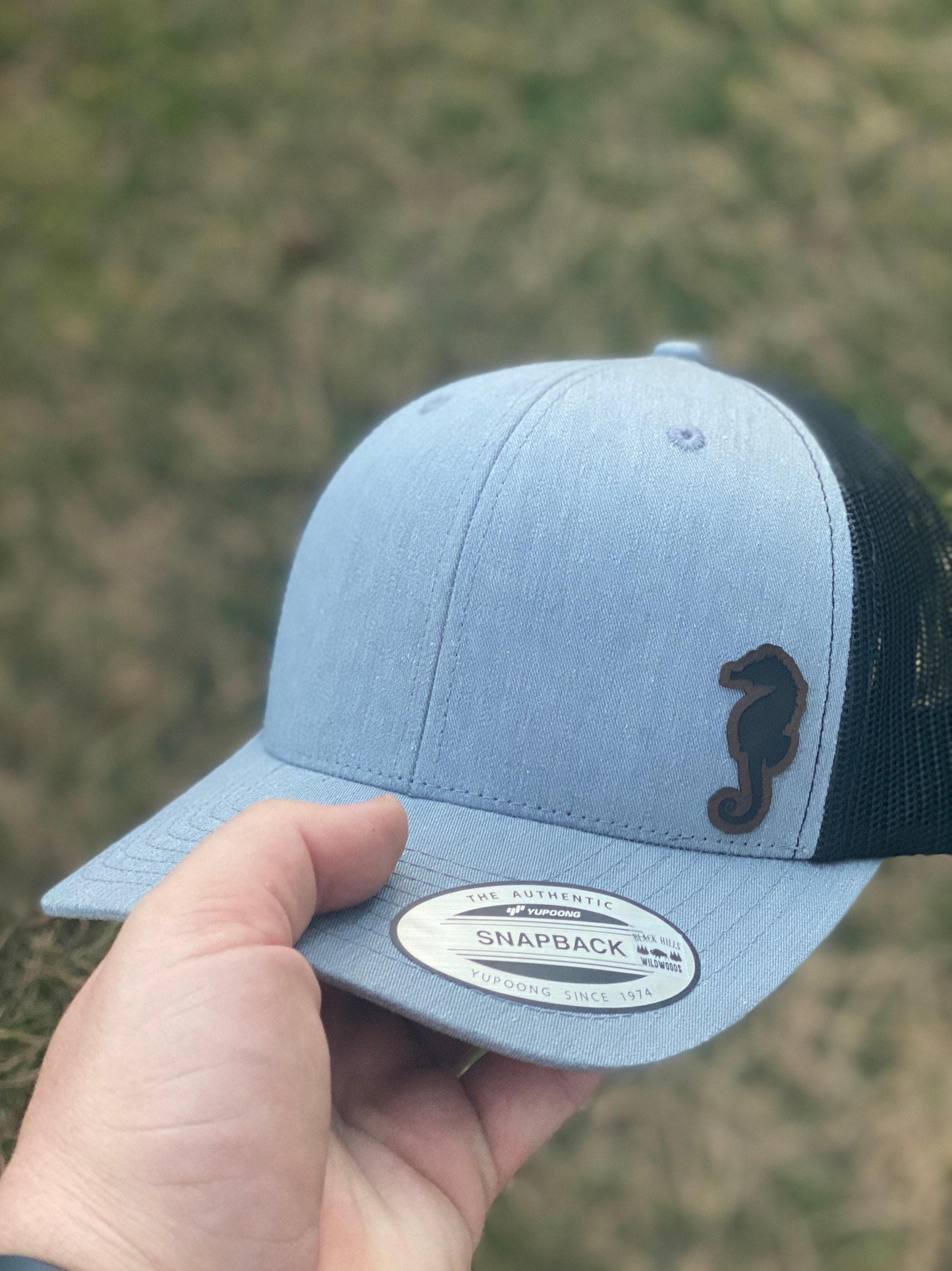 Sea Horse Hat β Snapback Trucker Hat with Patch β Ocean Life Cap β Marine Animal Hat β Coastal Gift for Him or Her β Beach Style Hat