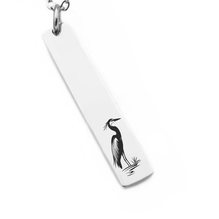 Great Blue Heron Bar Necklace or Keychain – Engraved Bird Jewelry – Nature Lover Gift – Symbol of Peace & Patience