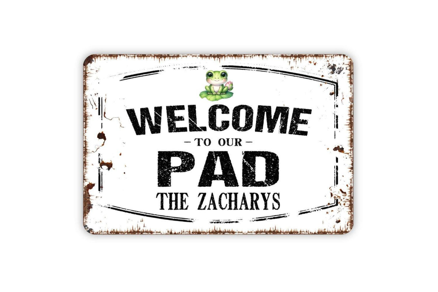 Personalized Welcome To Our Pad Sign - Custom Lilly Pad Frog Metal Wall Art Indoor Or Outdoor