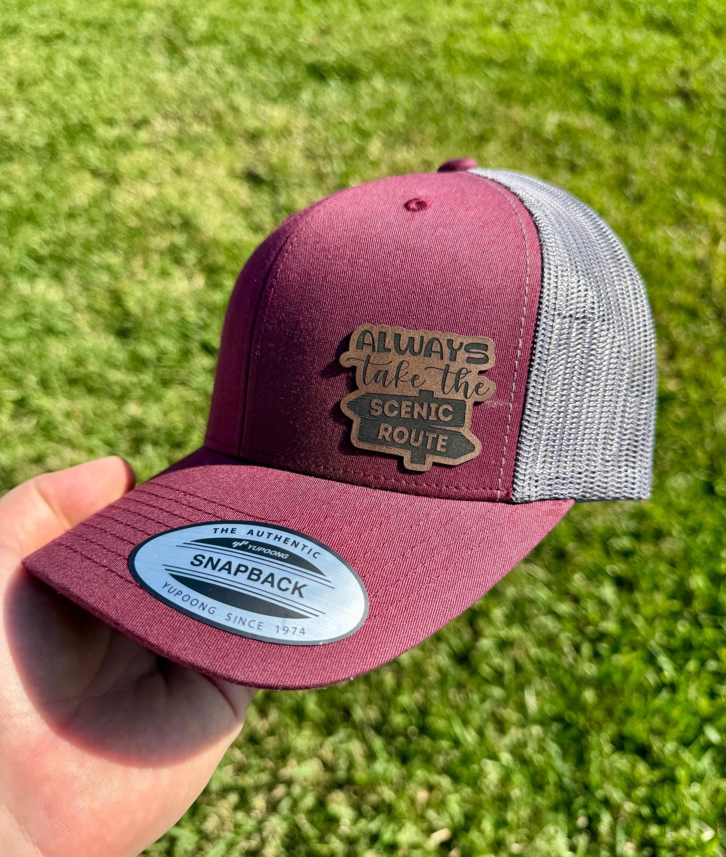 Always Take the Scenic Route Hat – Adventure-Inspired Trucker or Snapback Cap – Travel Quote Hat for Nature Lovers, Campers, and Wanderers